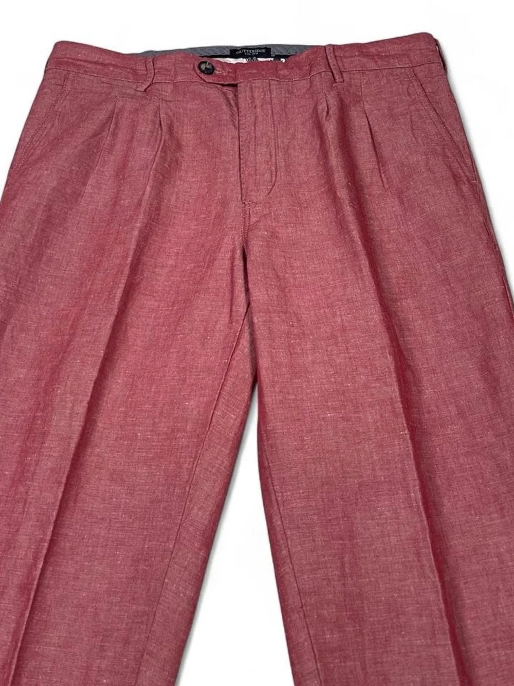 NWOT Gutteridge Rosso Slim Fit Slack Chino Red Linen Blend Pleated Pants W34 L32